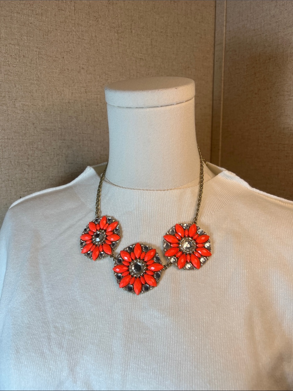 J. Crew Coral Flower Statement Necklace